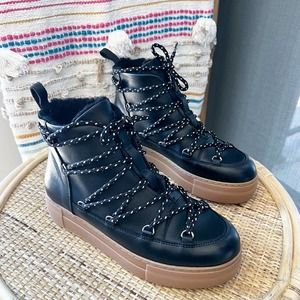 & Other Stories Black Leather Shearling Lined Platform Snow Winter Ankle Boots 8